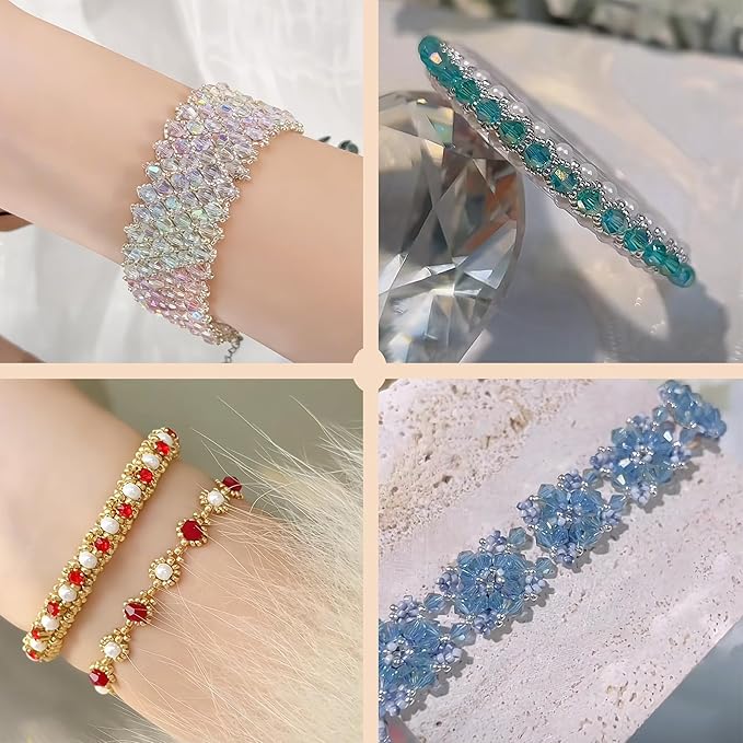 laopottbeads 1100pcs 4mm bicone crystal glass beads for jewelry making, sparkling mini beads for suncatchers, diy bracelets & craft projects (champagne silver)