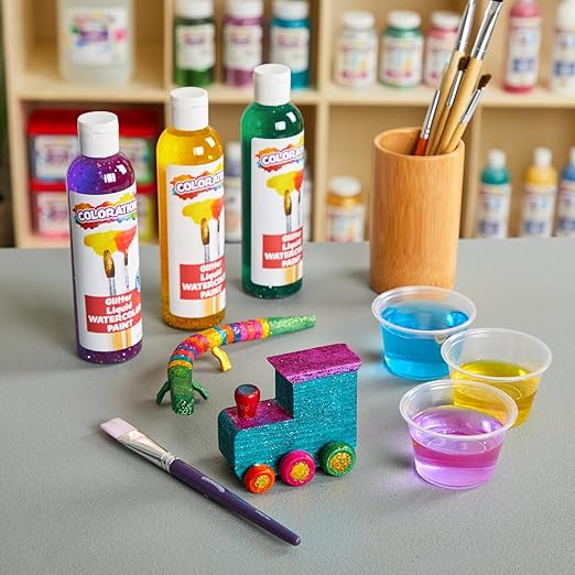 Colorations Liquid Glitter Watercolor Paint, 8 fl oz, Orange, Non-Toxic, Painting, Kids, Craft, Hobby, Fun, Water Color, Posters, Cool Effects, Versatile, Gift