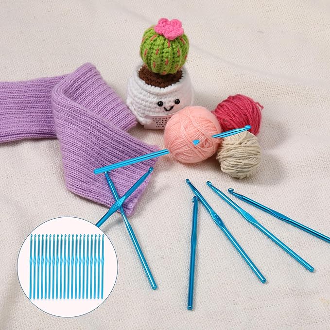 Crochet Hooks, 20 Pcs 5mm Crochet Hook US Size H (Size 8) Aluminum Knitting Needles Crochet Supplies for DIY Yarn Crafts Beginners (Blue)