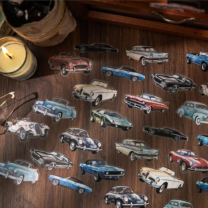 Doukado 120 Pieces Vintage Decorative Journaling PET Stickers, Phonograph Car Musical Instruments Furniture Scrapbook Sticker for DIY Crafts, Junk Journal, Crafting, Art Projects and Decoration