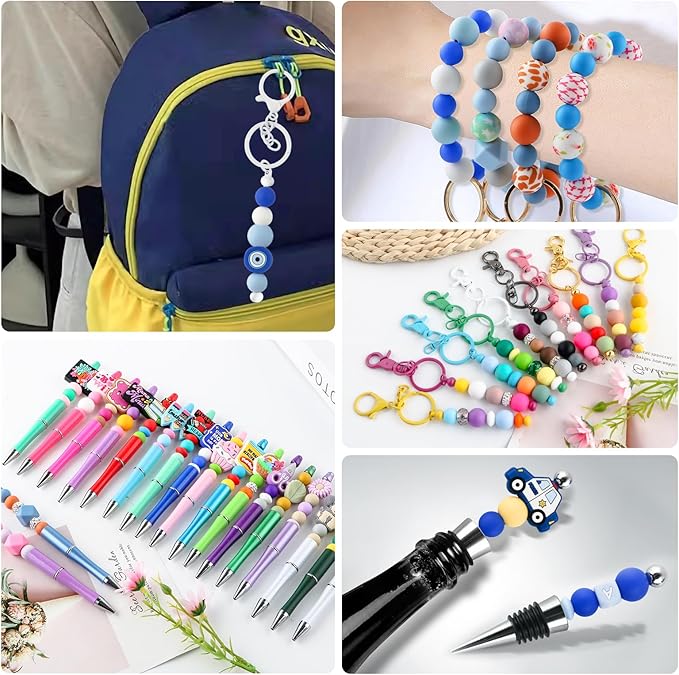 160Pcs 12mm Silicone Beads for Keychain Making Bracelet Necklace, Bulk Round Silicone Beads for Pens（Royal Blue）