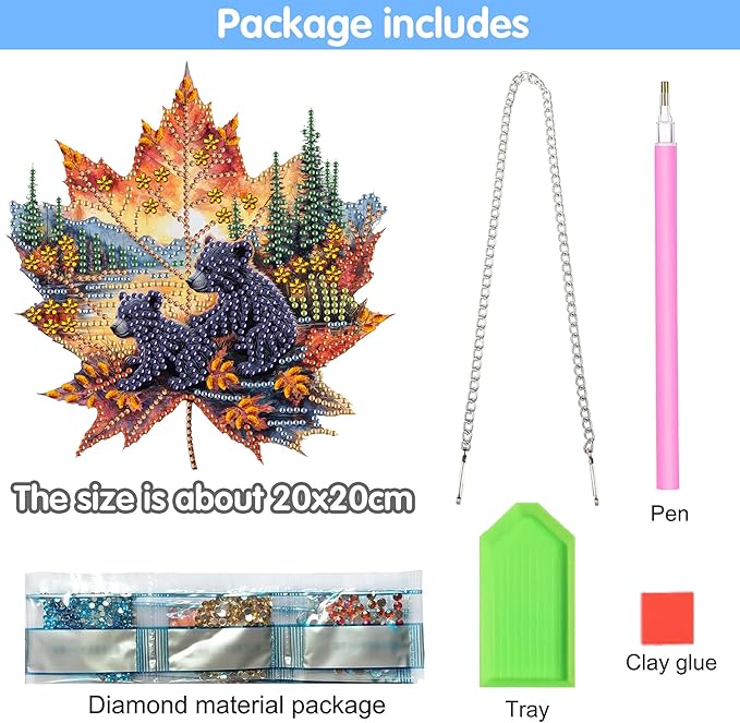 Reofrey Hanging Diamond Art Kits for Adults - 8x8 Inch Bear Acrylic Board Double Sided Pattern Diamond Art Suncatcher Pendant, DIY Crystal Art for Home Wall or Window Decoration Handmade Gift