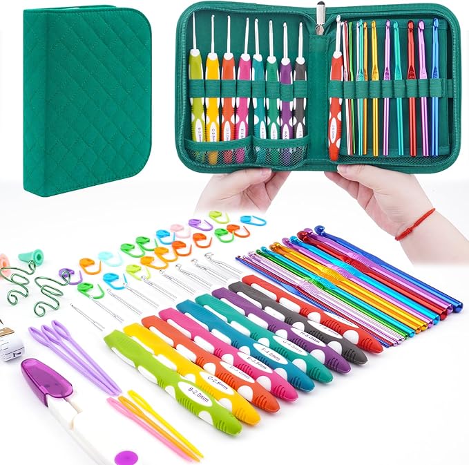 Hobekoee 23 Sizes Crochet Hooks Set with Case,2mm-10mm Ergonomic Crochet Needles for Arthritic Hands,Complete Crochet Kit for Beginners and Experiencer