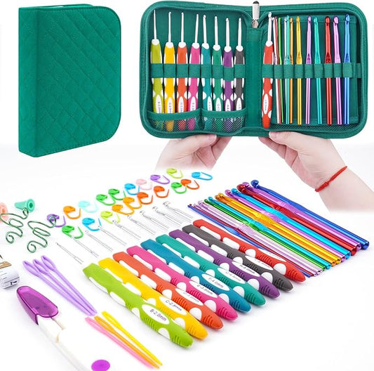 Hobekoee 23 Sizes Crochet Hooks Set with Case,2mm-10mm Ergonomic Crochet Needles for Arthritic Hands,Complete Crochet Kit for Beginners and Experiencer