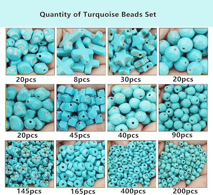 PAMIR TONG Turquoise Beads Sets for Jewerly Making 1183pcs Natural Turquoise Howlite Stone Cross-Skull Head-Heishi Space Rocks Assorted Beads Accessories for DIY Crafts-Necklace-Charms-Bracelet
