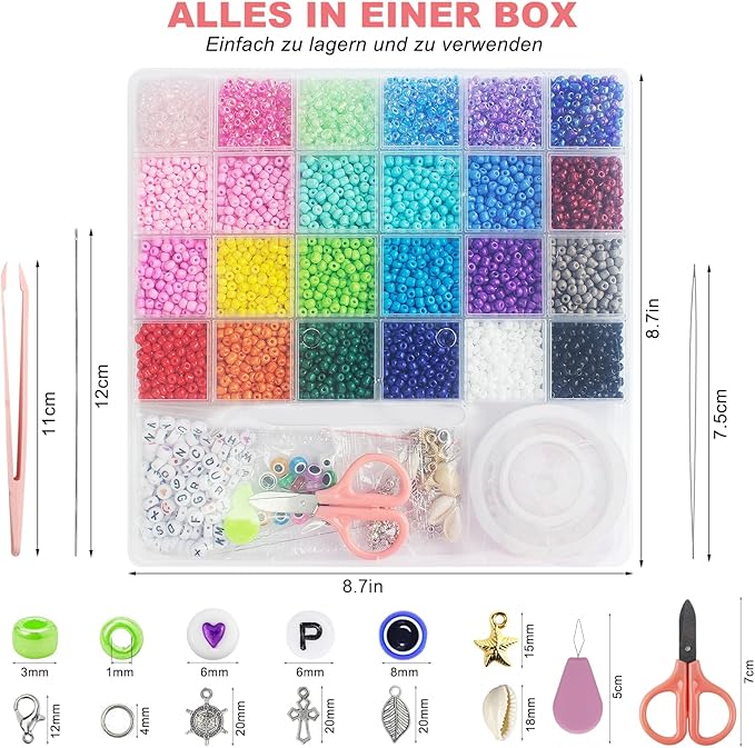 Redtwo 4mm Glass Seed Beads for Jewelry Bracelet Making Kit, Small Beads Friendship Bracelet Kit, Tiny Waist Beads with Letter Beads and Elastic String, DIY Art Craft Girls Gifts