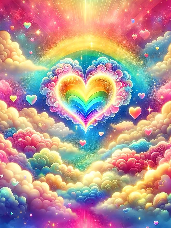 Axquilon Diamond Art Kits for Adults-Rainbow Heart 5D Diamond Painting Kits for Beginners- Round DIY Arts and Crafts Gem Art Kits for Home Decor Gift-12x16in