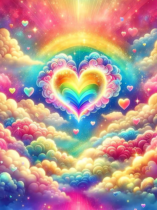 Axquilon Diamond Art Kits for Adults-Rainbow Heart 5D Diamond Painting Kits for Beginners- Round DIY Arts and Crafts Gem Art Kits for Home Decor Gift-12x16in