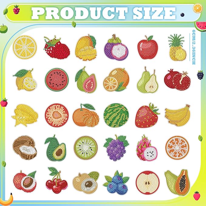 30 Pcs Diamond Art Painting Magnets Fruit Fridge Magnetic Diamond Art Painting Kits Fridge Sticker Magnet DIY Craft for Adult Beginner Toy Xmas Home Office Decors