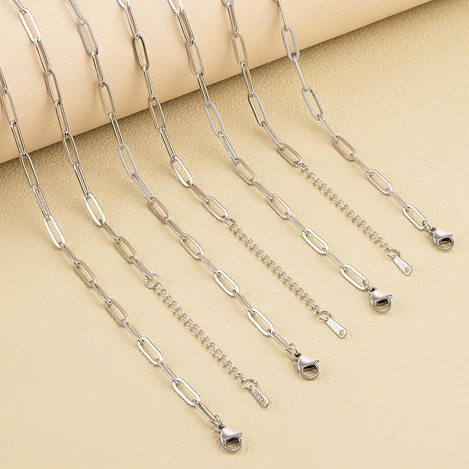 SMYHTGLIF 20 Pack Stainless Steel Bulk Necklace Bracelet Chain for Jewelry Making 4mm Paperclip Necklace Bracelet Chains for Women