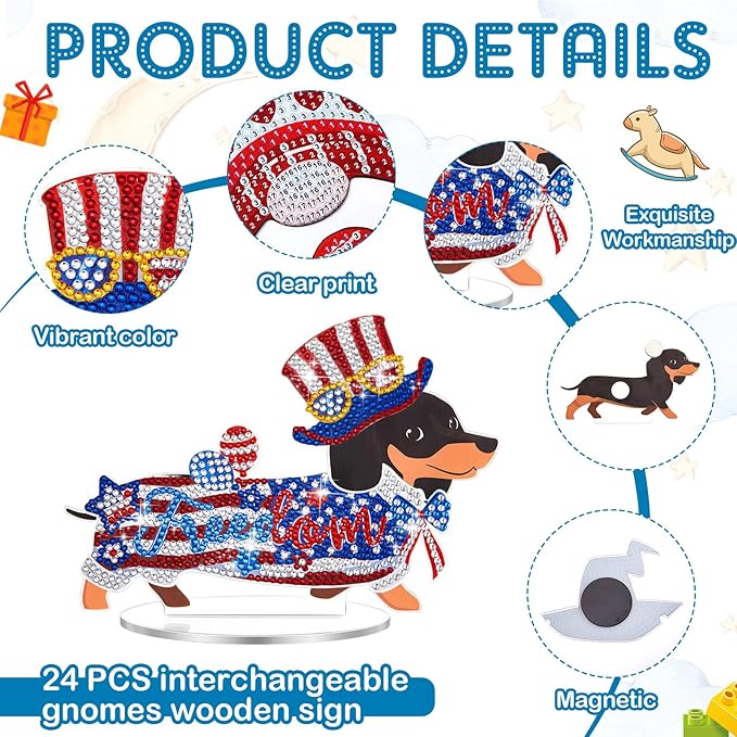 Menkxi 24 Pcs Dachshund Diamond Art Magnets Kit, Interchangeable Weenie Dog DIY Craft for Easter, Seasonal Home Table Decor Gifts