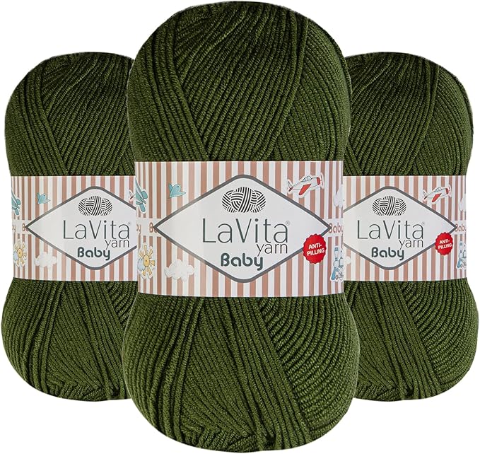 LaVita Baby Premium Anti-Pill Acrylic Yarn - 820 Yards, 3 x 3.5 oz - Warm, Airy Fiber with Silky Texture - Oeko-TEX Certified, Durable, Lightweight, Long-Lasting, Solid Pastel Colors - 3 Skeins Pack