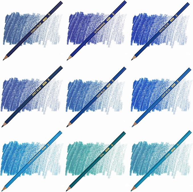 Blue Colored Pencils,Oil Based Wooden Colored Pencil Set for Adults Coloring Books Drawing Sketching Art Supplies 24 Color
