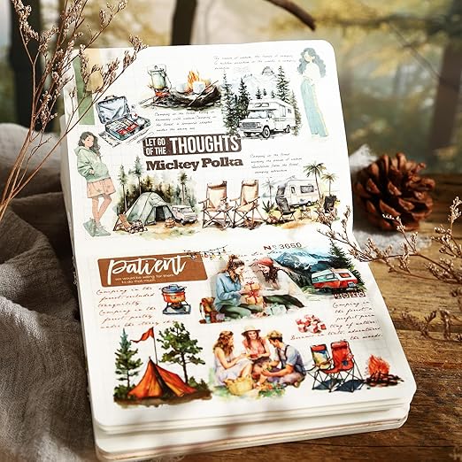 Forest Camping Theme PET Tape Set, 6 Rolls of Nature Adventure Stickers for Scrapbooking, Junk Journaling, DIY Crafts, and Art Supplies