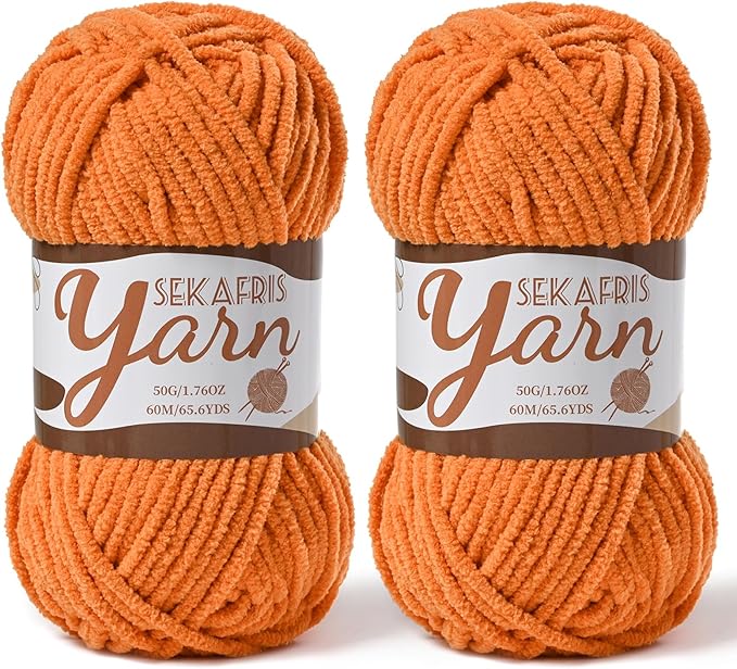 2 Pack Fluffy Velvet Yarn for Crocheting，Baby Blanket Yarn for Crocheting Soft，100g(131yds) Amigurumi Yarns，Plush Chenille Crochet Yarns，Puzzle Yarn for Crochet Weaving Craft(2 Orange)
