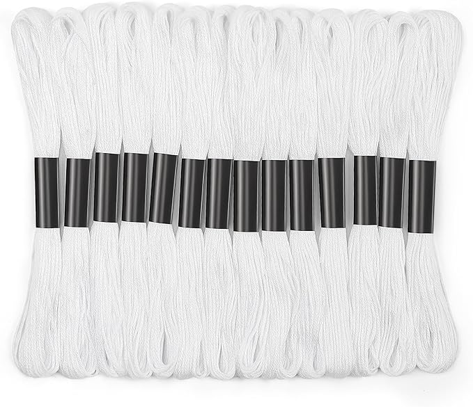 14 Skeins White Embroidery Thread: Embroidery Floss 120 Yards Friendship Bracelet String Cross Stitch Cotton Yarn for DIY Bracelet Making