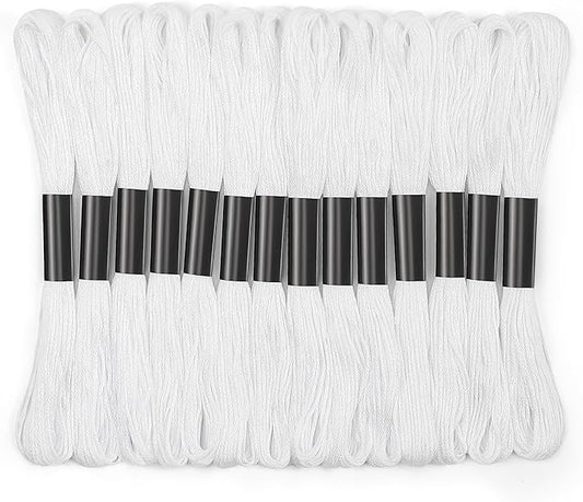 14 Skeins White Embroidery Thread: Embroidery Floss 120 Yards Friendship Bracelet String Cross Stitch Cotton Yarn for DIY Bracelet Making