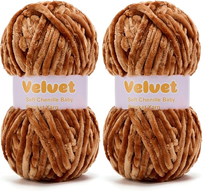 Velvet Yarn Chenille Yarn for Crocheting and Knitting Soft Chenille Bulky Baby Blanket Yarn DIY Weaving Craft 2pack Dark Brown(4oz 66yds Each)