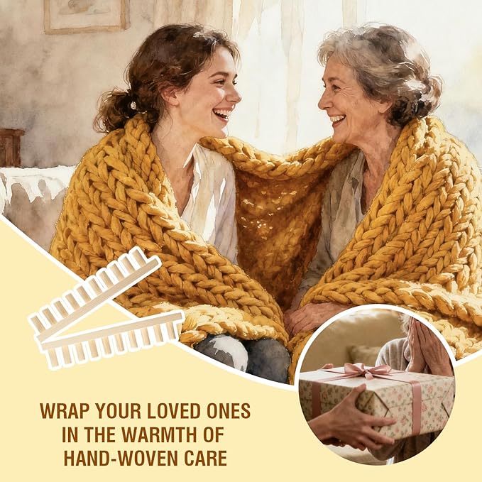 chunky blanket loom knitting looms and boards, adjustable size wooden loom for blanket, no needles required hand knitting kit for diy yarn craft, home decor, stress relief, beginner friendly (31 in)