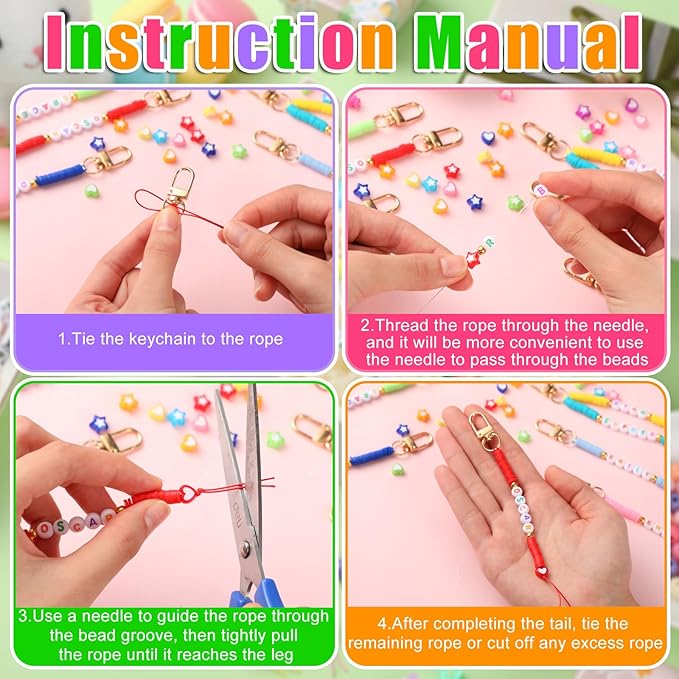 Ferreve 4948 Pcs Friendship Keychain Making Kit DIY Gift Friendship Key Chain Crafts Clay Beads Charms Letter Name Bead Jewelry Accessories for Women Birthday Christmas Party Favors(Cute Style)