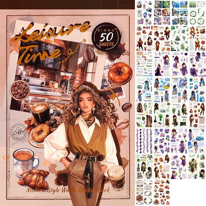 Scrapbook Stickers Book - 400 Aesthetic Pre-Cut People & Washi Stickers for Journaling Junk Journaling Sticker