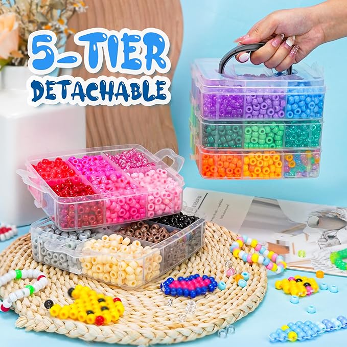Gionlion 5250 PCS Pony Beads 30 Assorted Colors Includes Glow in The Dark Bead, Kandi Beads for Jewelry Making, Friendship Bracelet, 6x9mm Hair Bead for Braids in Shock Resistant Packaging