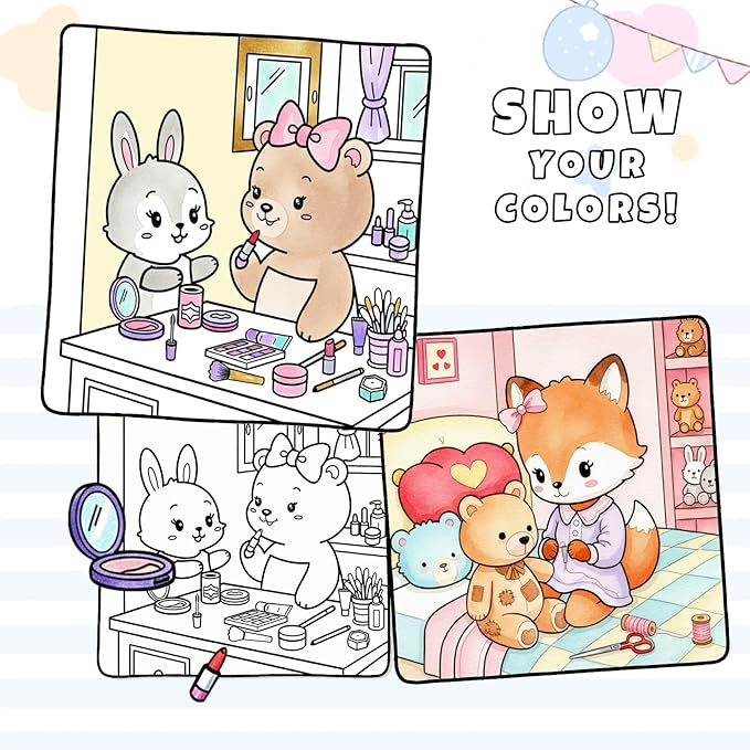 Cozy Coloring Book for Adults and Kids – Featuring Fuzzy’s Cute Animal Urban Life Moments, Bold and Easy, Simple Coloring Book for Teen Relaxation & Mindfulness Gift for Women, Spiral Bound Design
