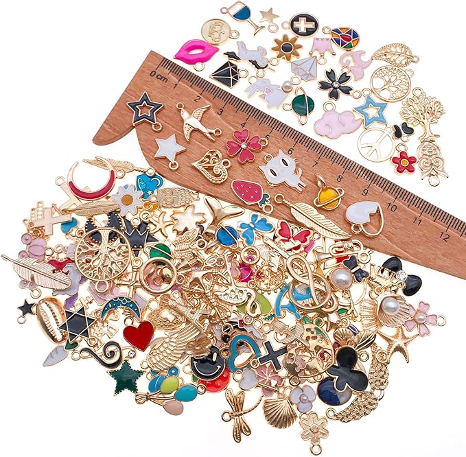 WOCRAFT 150pcs Enamel Bracelet Charms for Jewelry Making DIY Necklace Bracelet Keychain Crafting Charms Kit Craft Supplies (HK449)