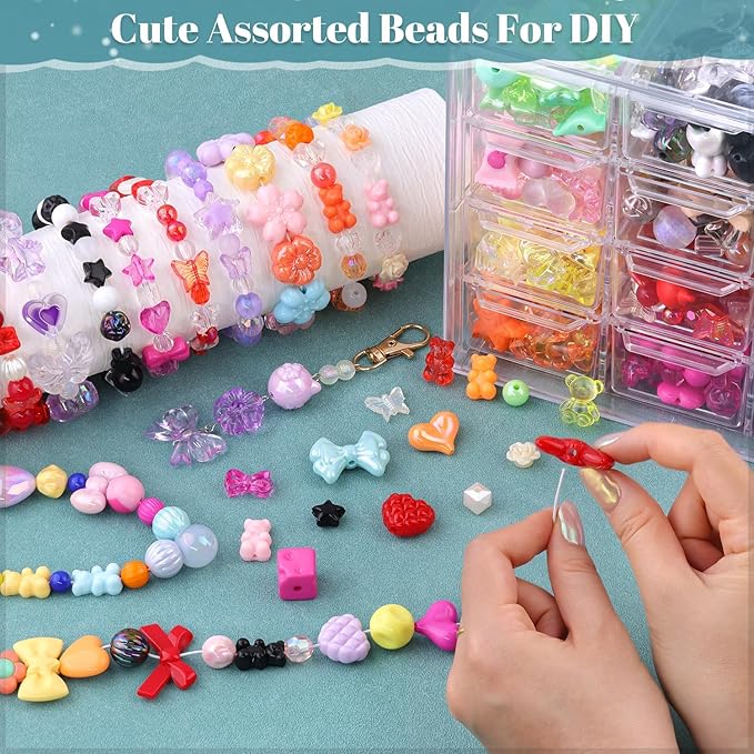 400-450PCS TINKRSTUFF Assorted Acrylic Beads, Mixed Cute Beads for Bracelet Making, Aesthetic Star Flower Bow Butterfly GummyBear Kawaii Charms for Jewelry Necklace Making DIY Keychain Phone Charm