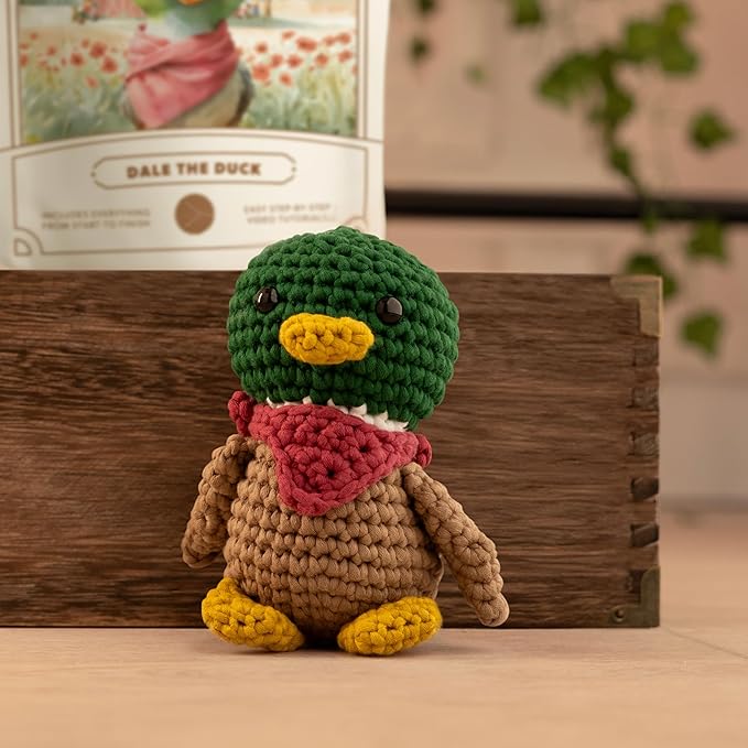 Amigurumi Crochet Kit for Beginners Adults and Kids, Learn to Crochet Kits for Adults Beginner with Easy Yarn, Stuffed Crochet Animal Kit with Step-by-Step Video Tutorials - Dale the Duck