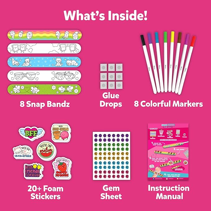 skillmatics craft activity - snap bandz, friendship bands, diy jewelry art & craft activity, mess-free, creative kit, 8 bands (8.6"), gifts for girls & boys ages 4, 5, 6, 7, 8, 9, 10