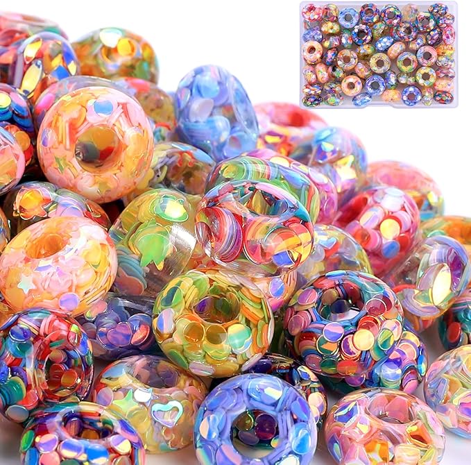 AIPRIDY Girls' Lucky Beads Lover Amber Beads, Big Hole Spacer Beads European Craft Beads for DIY Charms Bracelet Jewelry Making (Fishscale)