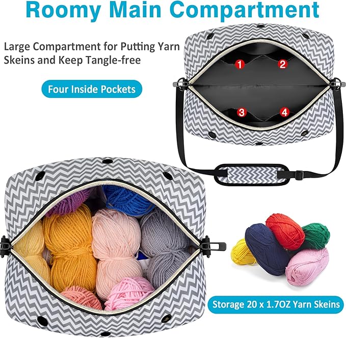 IBFUN Crochet Yarn Knitting Bag 2 Pcs Yarn Storage Organizer Crocheting Bags for Beginners with Shoulder Strap for Knit Accessories Needles Hooks