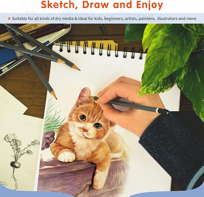 fixsmith 9"x12" sketch book | 80 sheets (68 lb/100gsm) sketchbook | top spiral bound artist sketch pad | acid free drawing pad | ideal for kids, beginners, artists & painters | bright white
