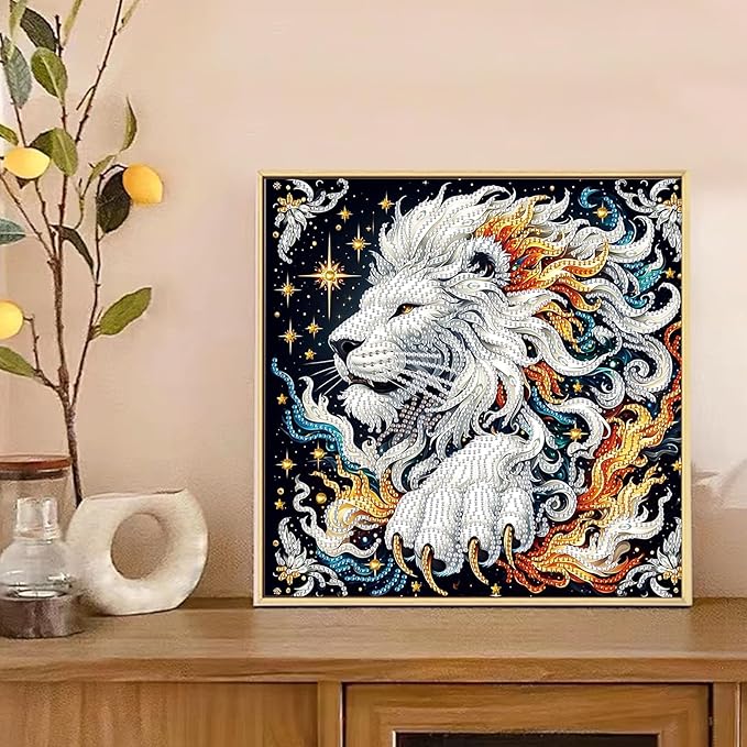 AiYuanzsh 5D Special Shaped Diamond Painting Kit - Mighty King Lion Design, Unique Crystal Rhinestone Diamond Art Set for Beginners and Adults, Perfect for Home Wall Decor and Holiday Gifts