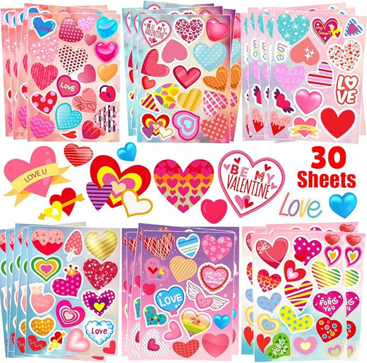 karslora 30 sheets valentine stickers, 490pcs heart stickers, valentine stickers for kids, valentines crafts party favors for kids, valentines day stickers