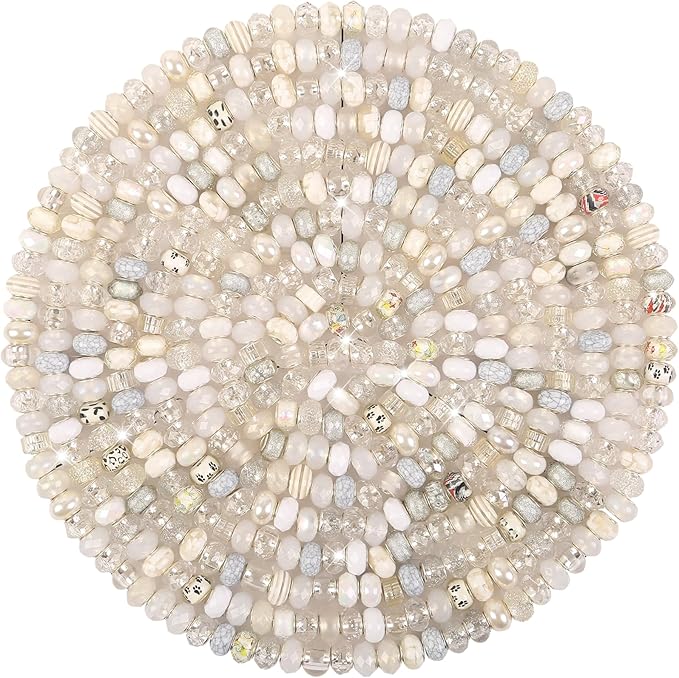 Large Hole Beads White European Beads for Pens 100 Pieces Assorted Large Hole Fairy Wand Garden Beads Lampwork Craft Spacer Beads for DIY Charms Bracelet Necklace Decoration Jewelry Making Supplies