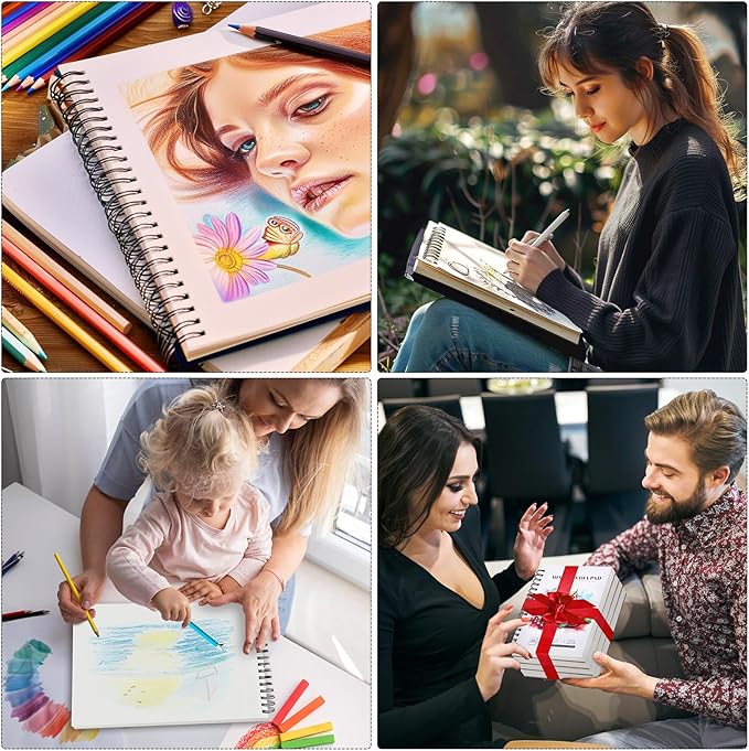 4 Pack Mixed Media Sketchbook, 9x12 inches Drawing Paper Sketch Book, 98lb/160gsm Heavyweight Spiral Bound Sketch Pads, Suitable for Wet and Dry Media, Drawing, Painting, Sketching(200 Sheets)