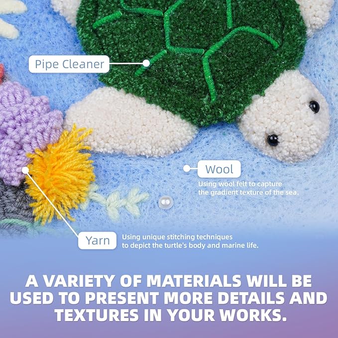 Punch Needle Kits Adults Beginner,Embroidery kit for Beginners,Punch Needle kit for Beginners, Includes All Tools and Materials,Easy to Follow Instructions and Videos(Clownfish + Sea Turtle)