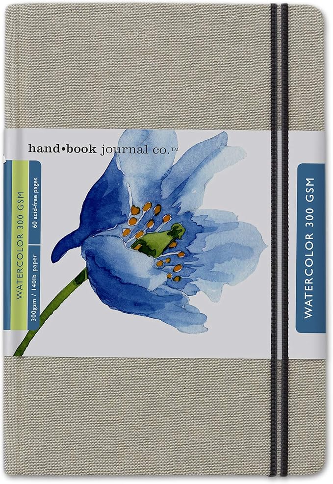 Handbook Journal Co. Artist Watercolor Sketchbook Journal, Large Portrait 8.25 x 5.5 Inches, 140lb / 300 GSM, Hardcover w/Pocket