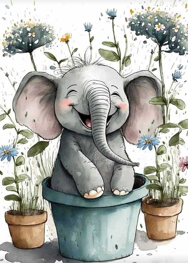 FOXKISS Baby Elephant Diamond Art Painting Kits for Adults, Full Drill Diamond Dots Paintings for Beginners, Round 5D Paint with Diamonds Pictures Gem Art Painting Kits DIY Crafts Kits 12x16inch