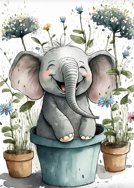 FOXKISS Baby Elephant Diamond Art Painting Kits for Adults, Full Drill Diamond Dots Paintings for Beginners, Round 5D Paint with Diamonds Pictures Gem Art Painting Kits DIY Crafts Kits 12x16inch