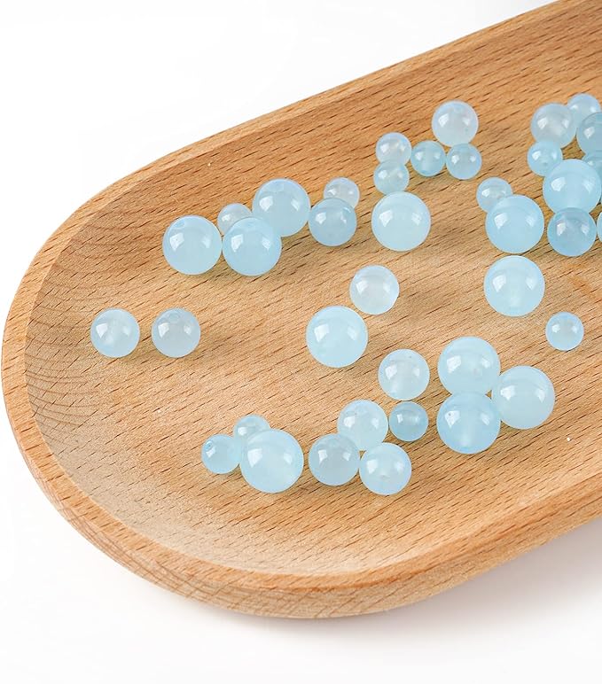 10mm Natural Blue Chalcedony Round Bead - 35PCS Bulk Gemstone Beads for Jewelry Making, DIY Bracelets, Necklaces - Includes Crystal Stretch Cord - Stone Beads for Crafting Gifts