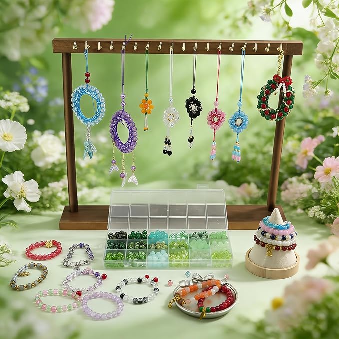 Hanyoung St. Patrick 8mm Glass Beads for Bracelet,18 Colors 450 pcs Green Beads for Jewelry Making kit, Crystal Glass Round Beads for DIY Crafts Gifts (Green Color)