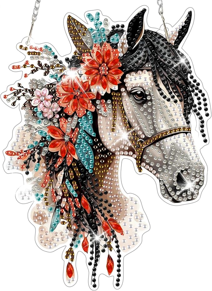 NAIMOER DIY Hanging Diamond Art Kits for Adults, Horse Diamond Painting Kits, Special Shaped Rhinestone, Acrylic 5D Gem Art Craft Window Pendants Home Garden Wall Hanging Ornament Kits