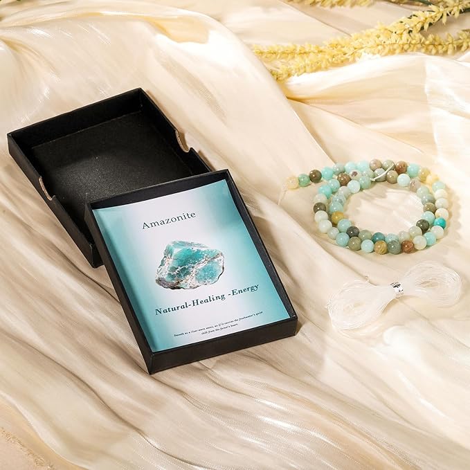 Song Xi 90pcs 4mm Natural Amazonite Stone Beads for Jewelry Making, Gemstones Beads Bracelet for Necklace Earring Keychain, with Jewelry Box and Elastic for Christmas Wedding Birthday Gift