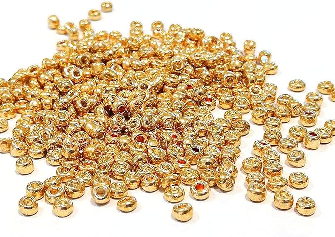 Perlin Glass Seed Beads 2mm 11/0 Round Mini Small Pony Beads 6500pcs for Jewelry Making Earrings Bracelets Pendants Waist DIY Handmade Metallic Color Kit (Gold)