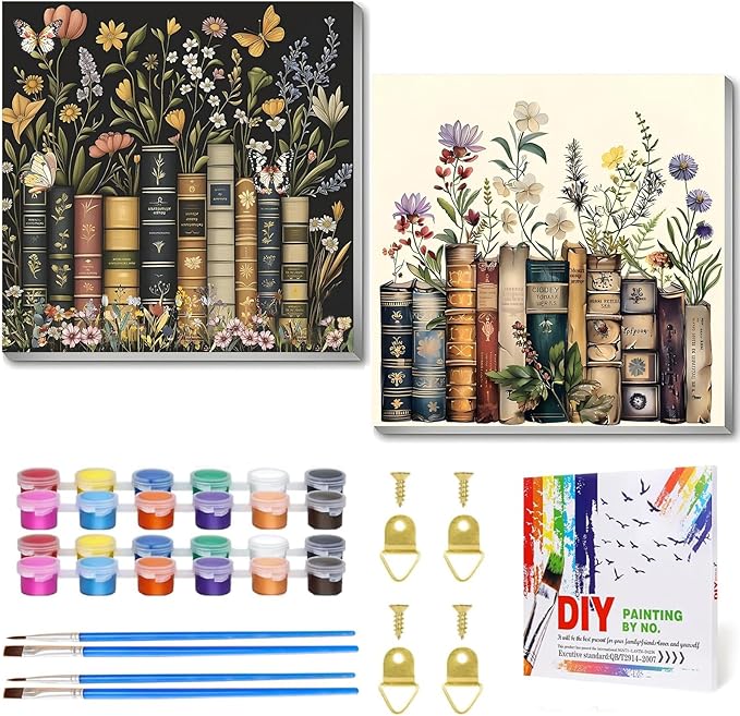 Mandun 2 Pack Paint by Numbers Kit for Adults, Book Paint by Numbers, Paint by Number with Frame Gift Box for Home Wall Art Decor (11.8x11.8Inch)