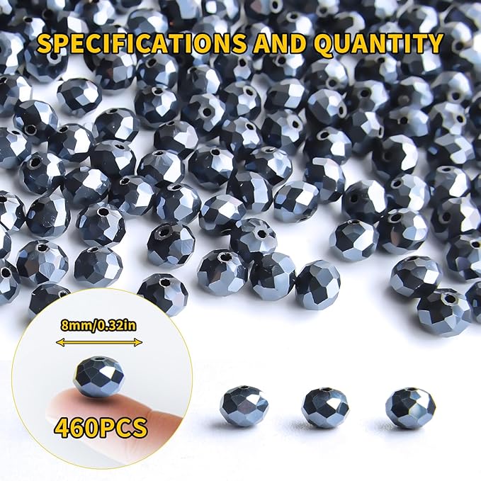 laopottbeads 460pcs 8mm crystal glass beads for jewelry making beads for bracelets necklace pendants making supplies(navy blue)