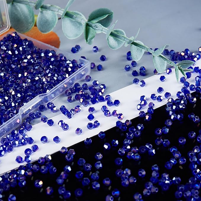 laopottbeads 1200pcs 3mm bicone crystal glass beads for jewelry making, sparkling mini beads for suncatchers, diy bracelets & craft projects (ab blue)